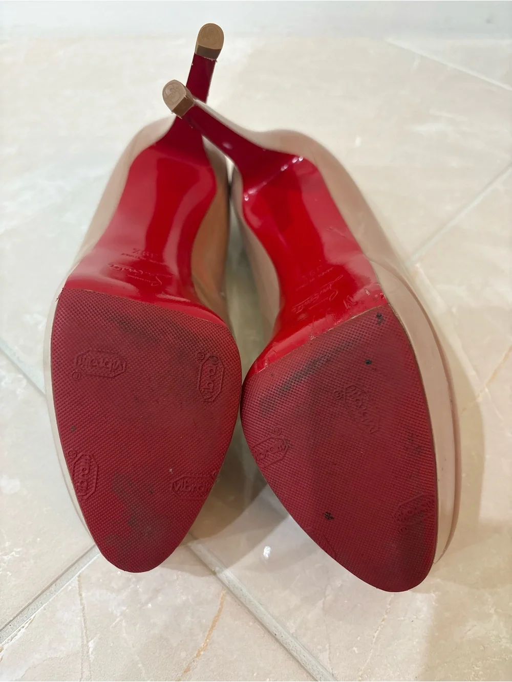 Christian Louboutin Bianca 120 Nude Patent Leather Platform Heels